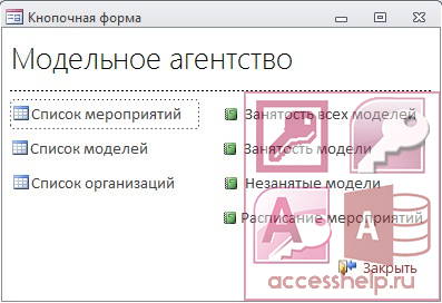 База данных Access Модельное агентство