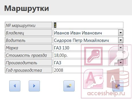 База данных Access Расписание маршруток