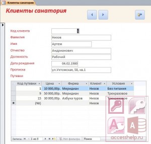 База данных Access Санаторий