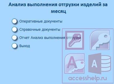 БД Access Анализ выполнения отгрузки изделий за месяц