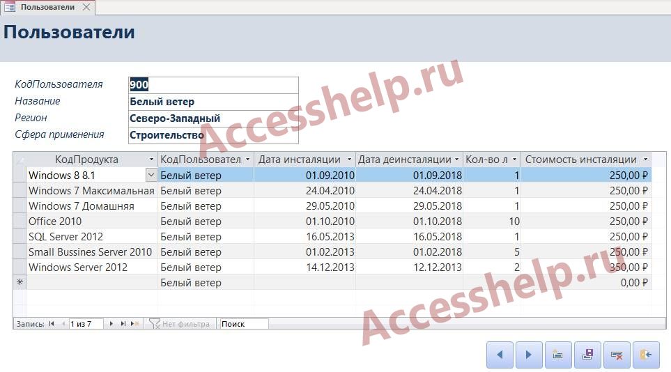 База данных Access Программные продукты