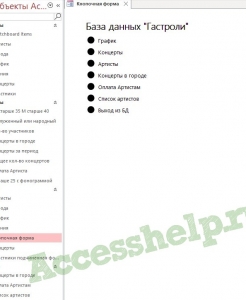 Готовая база данных Access Гастроли Выступления артистов