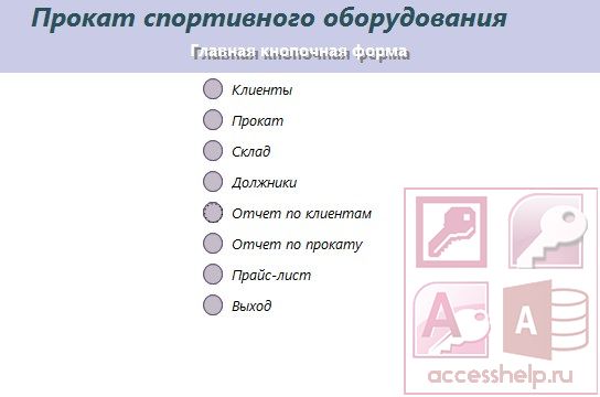 База данных Access Прокат спортивного оборудования