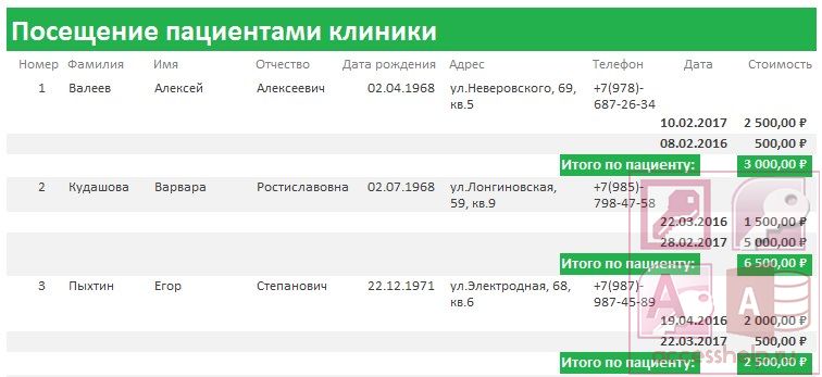 База данных Access Учет приема пациентов в поликлинике 