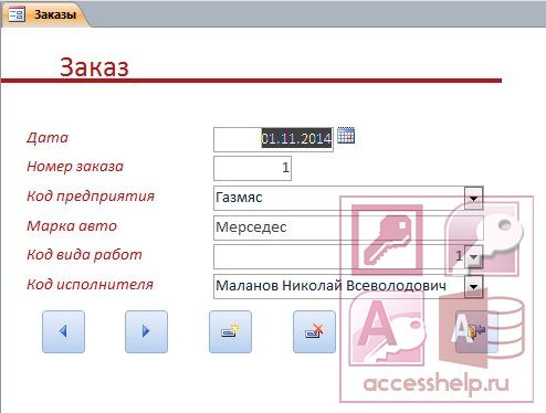 База данных Access Автосервис предприятий